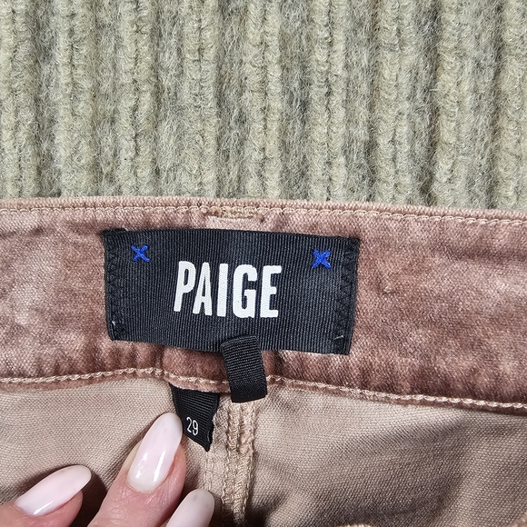 PAIGE Cindy Twist Seam Straight Leg Velvet Pants Jeans Rose Tea Sz 29 PINK - Picture 3 of 12